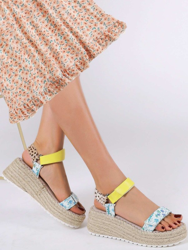 Colorblock Open Toe Espadrille Wedges