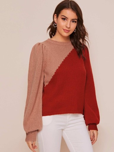 Color-Block Puff Sleeve Sweater