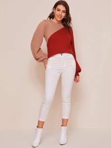 Color-Block Puff Sleeve Sweater