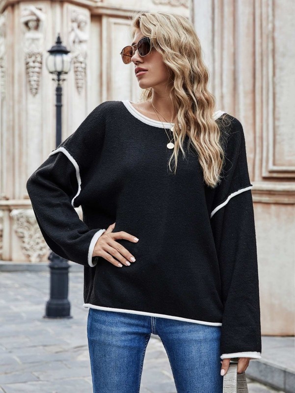 Sweater with fringe top trim