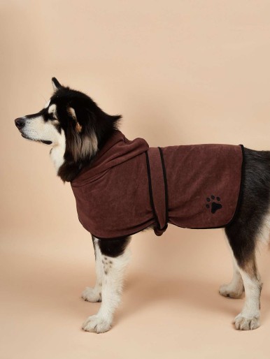 Contrast Binding Paw Print Dog Bathrobe