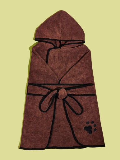 Contrast Binding Paw Print Dog Bathrobe