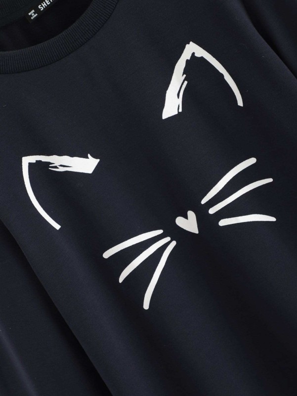 Cartoon Cat Print Sweatshirt