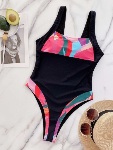 Contrast Geo Print One Piece Swimsuit