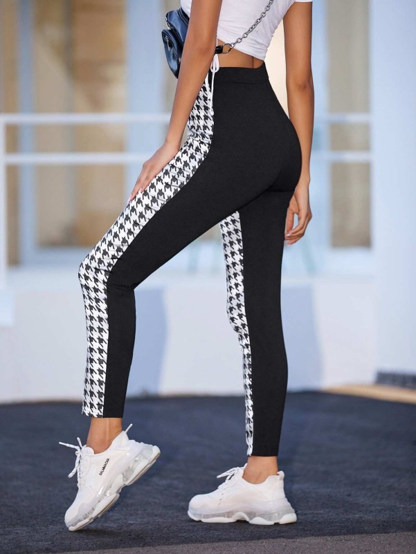 Contrast Houndstooth Print Leggings