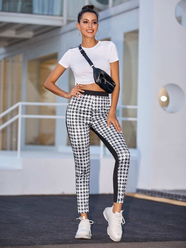 Contrast Houndstooth Print Leggings