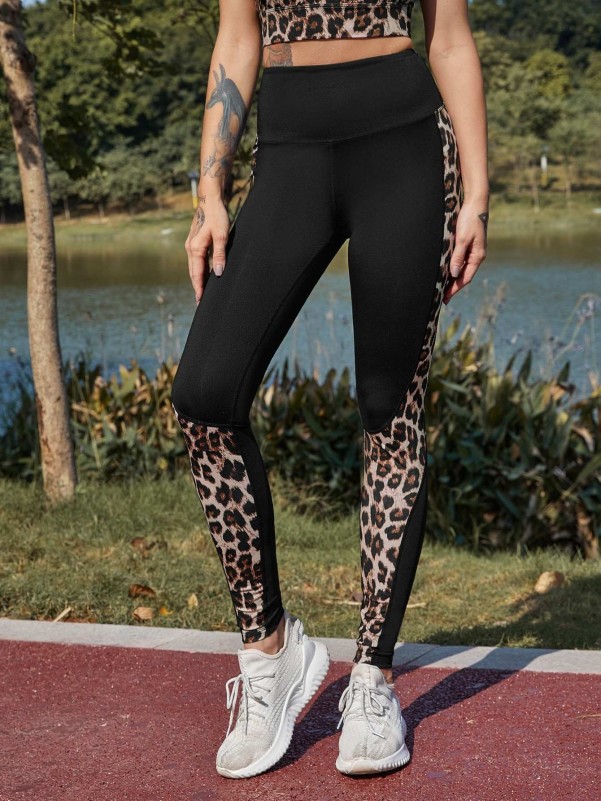 Contrast Leopard Print Sports Leggings