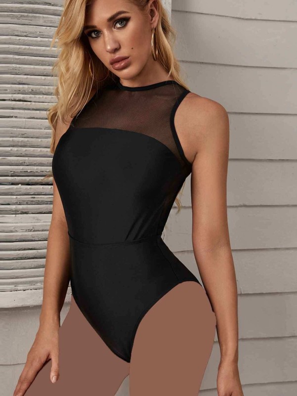 Contrast Mesh One Piece Swimsuit