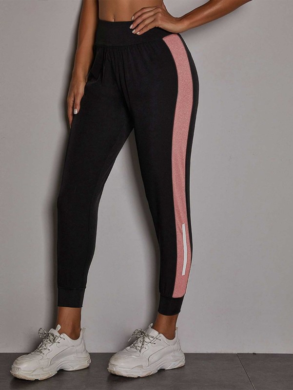 Contrast Panel Wide Band Waist Sports Sweatpants