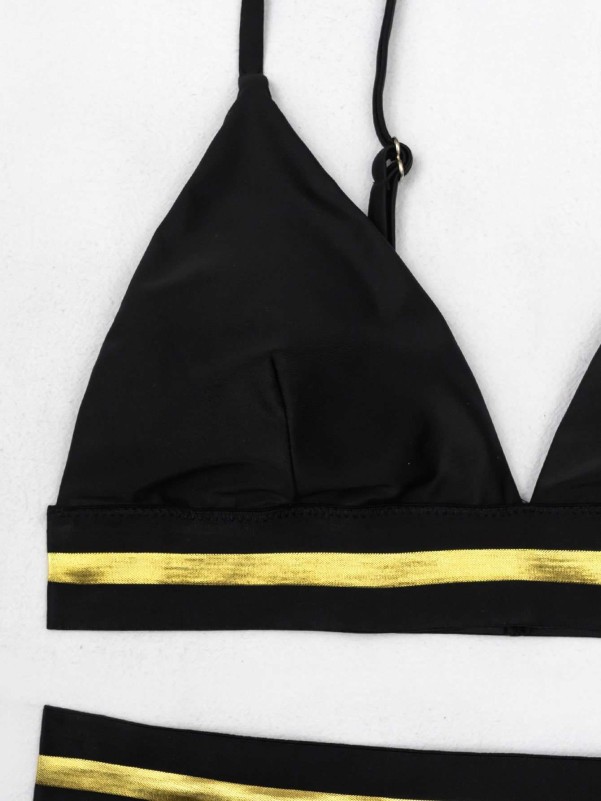 Contrast Trim Triangle Bikini Swimsuit