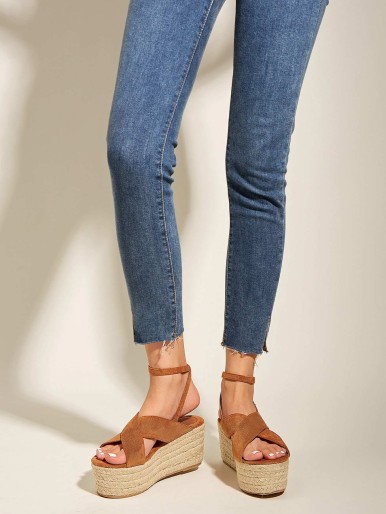 Criss Cross Ankle Strap Suede Espadrille Wedges