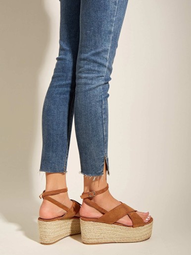 Criss Cross Ankle Strap Suede Espadrille Wedges