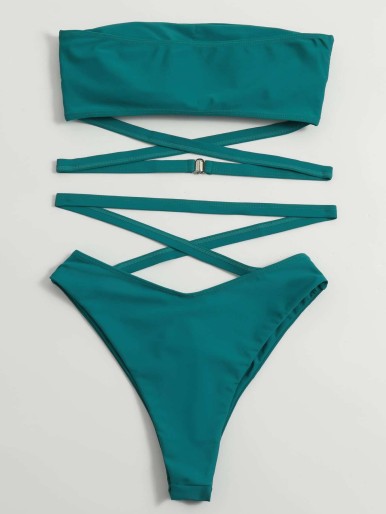 Criss Cross Bandeau Bikini Swimsuit