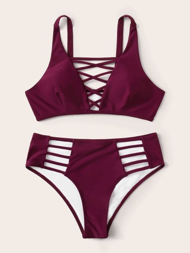 Criss Cross Cut-out Bikini Swimsuit