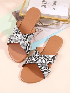 Criss Cross Snakeskin Slide Sandals