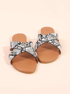 Criss Cross Snakeskin Slide Sandals