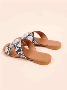 Criss Cross Snakeskin Slide Sandals