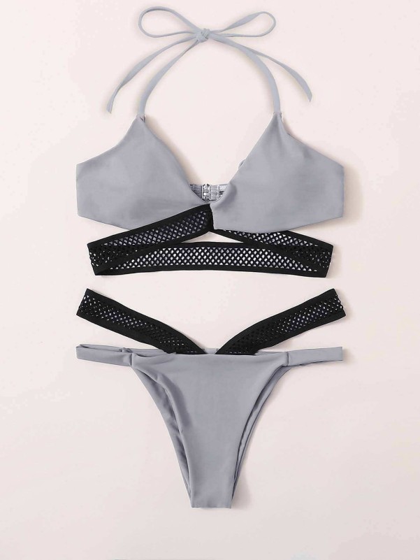 Criss Cross Wrap Halter Bikini Swimsuit