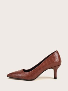 Croc Embossed Mid Heeled Court Pumps