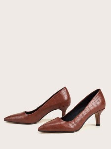 Croc Embossed Mid Heeled Court Pumps