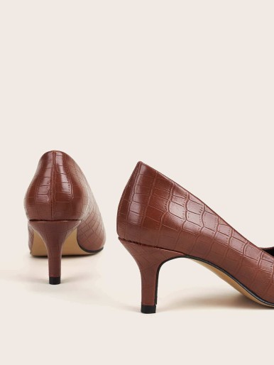 Croc Embossed Mid Heeled Court Pumps