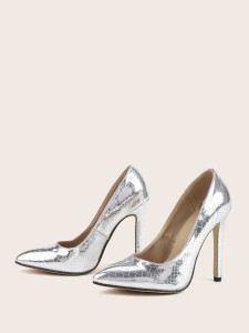 Croc Embossed Stiletto Court Pumps