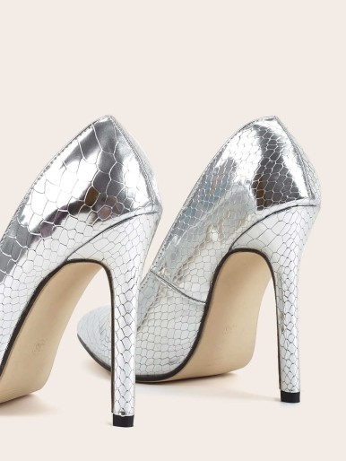 Croc Embossed Stiletto Court Pumps