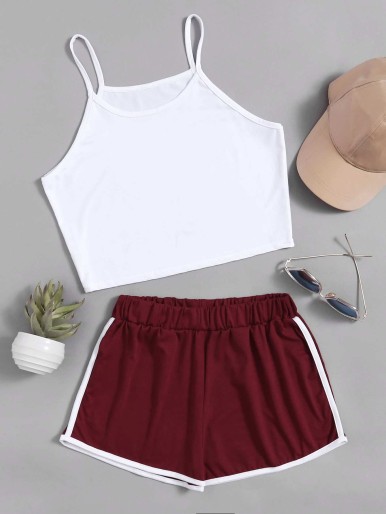 Crop Cami Top With Contrast Trim Shorts