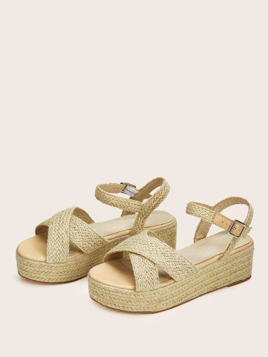 Cross Ankle Strap Espadrille Wedges
