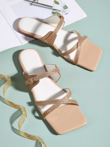 Cross Glitter Strap Slide Sandals