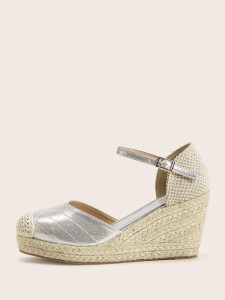 Glitter Ankle Strap Espadrille Wedges