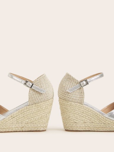 Glitter Ankle Strap Espadrille Wedges