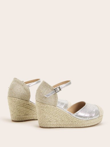 Glitter Ankle Strap Espadrille Wedges