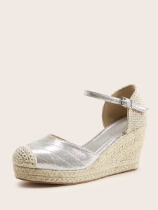 Glitter Ankle Strap Espadrille Wedges