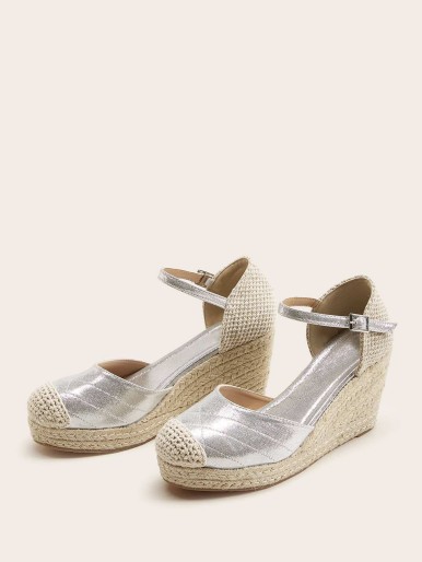 Glitter Ankle Strap Espadrille Wedges