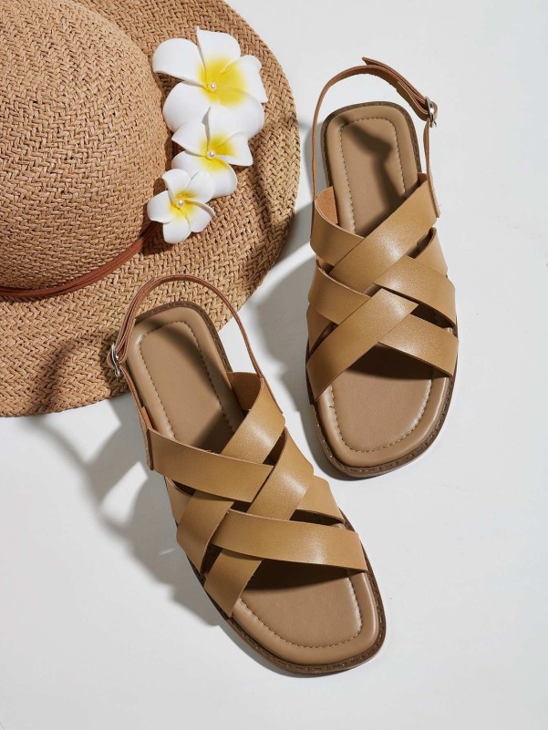 Cross Strap Slingback Sandals