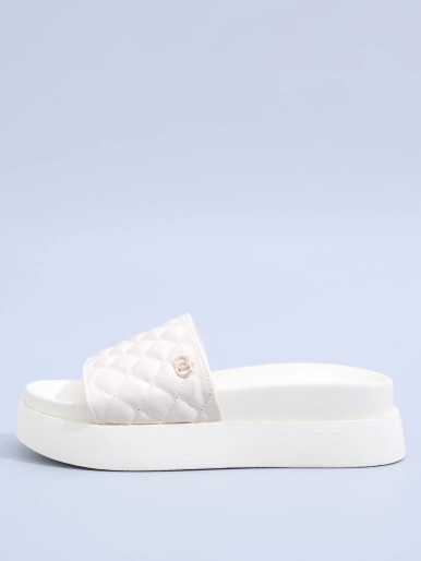 Open Toe Quilted Wedge Mules