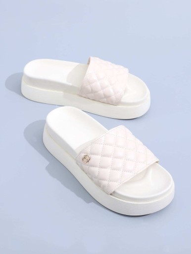 Open Toe Quilted Wedge Mules