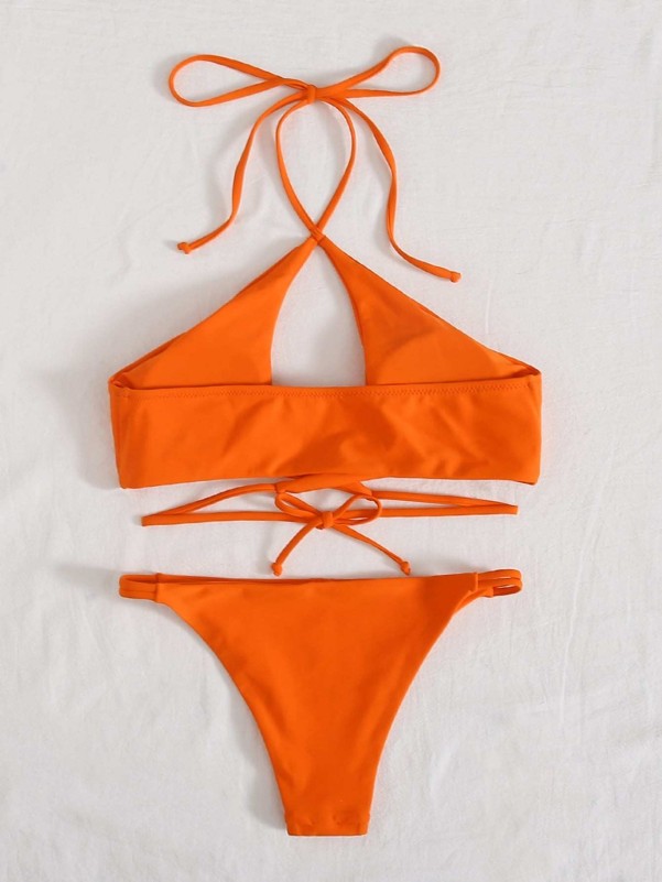 Cut Out Halter Tanga Bikini Swimsuit