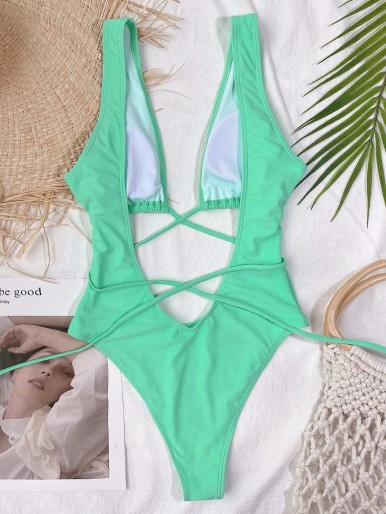 Cut-out Front Plunging One Piece Swimsuit