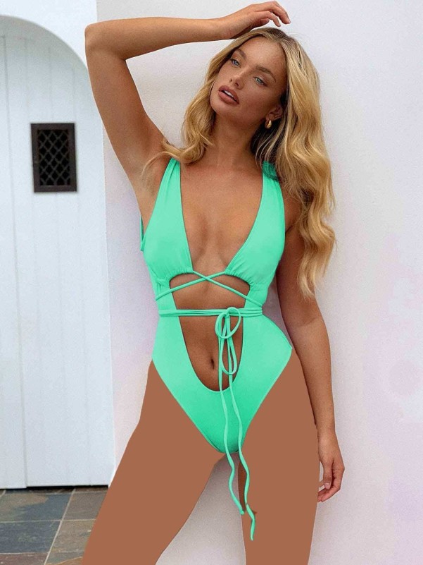 Cut-out Front Plunging One Piece Swimsuit