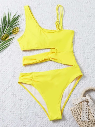 Cut-out Knot Detail One Piece Swimsuit