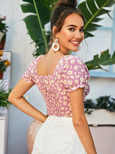 Daisy Floral Button-Up Milkmaid Top