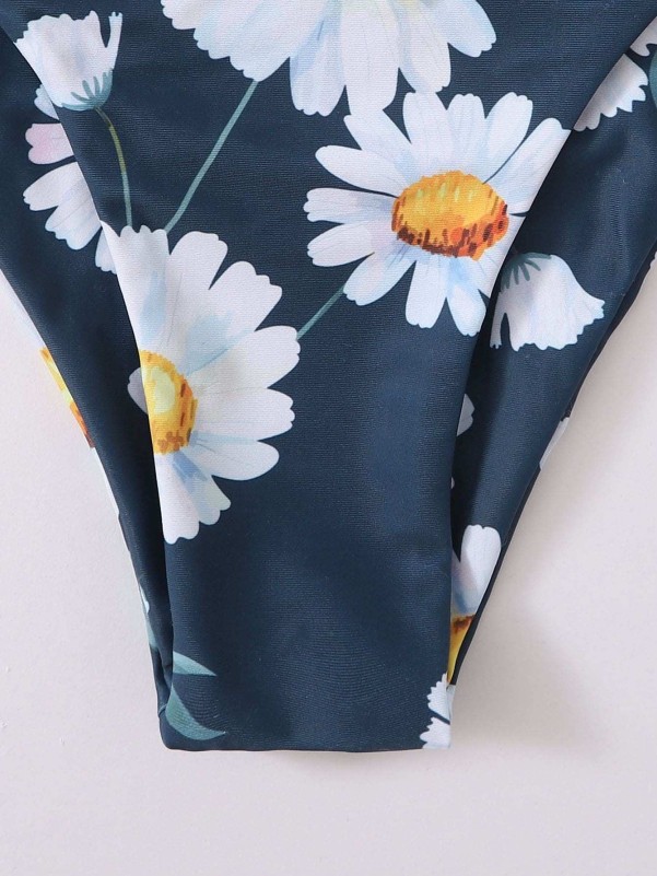 Daisy Floral Scallop Halter Bikini Swimsuit