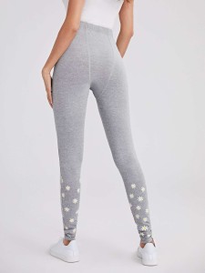 Daisy Print Elastic Waist Leggings