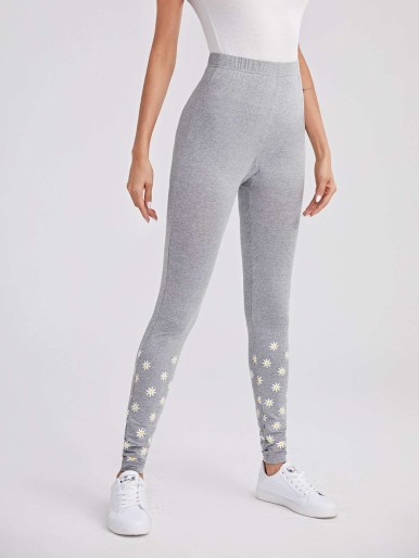 Daisy Print Elastic Waist Leggings