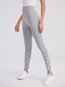 Daisy Print Elastic Waist Leggings