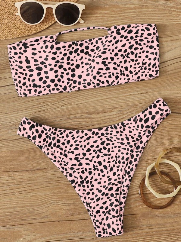 Dalmatian Lace-up Back Bandeau Bikini Swimsuit