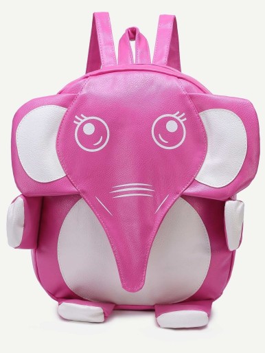 Pink Elephant Design PU Backpack