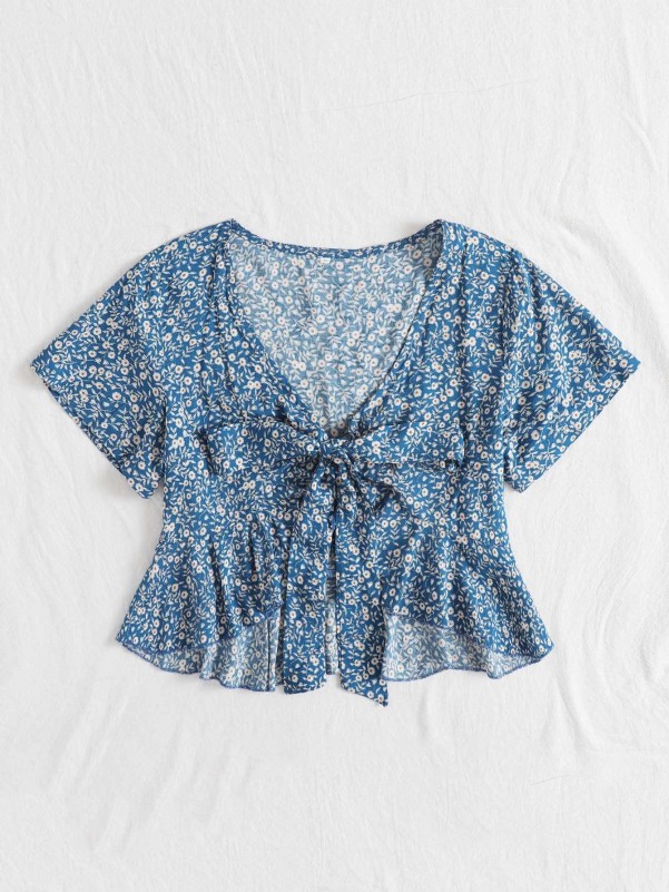 Ditsy Floral Tie Front Top